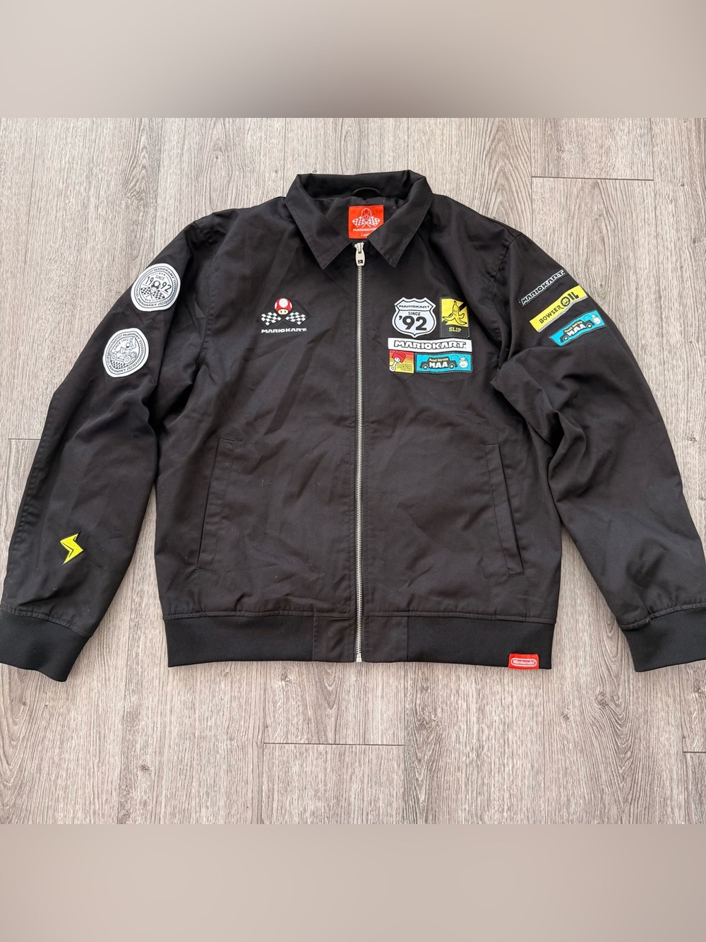 Mario Kart Jacket Mens Bomber Full Zip Exclusive Patches Nintendo Racing Size L